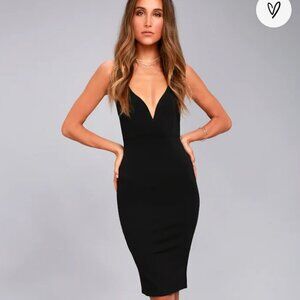 Lulus Gracefully Yours Black Midi Dress, Size Medium
